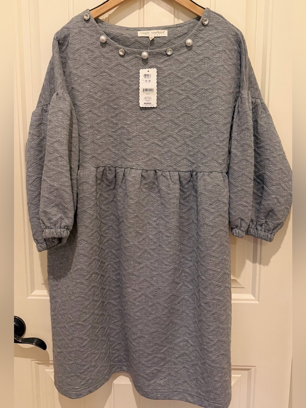 NWT Simply Southern Medium Quilted Gray Dress Flowy Oversized Bling Fall Perfect